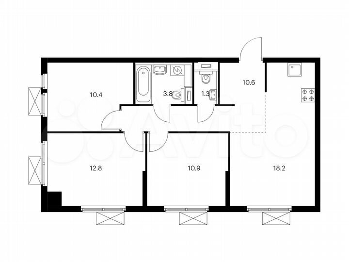 3-к. квартира, 68 м², 8/15 эт.