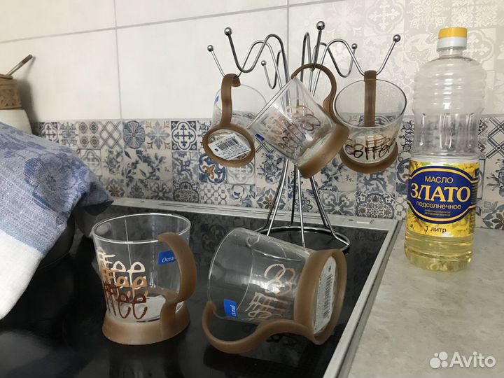 6 бокалов Кофе из стекла с подставкой