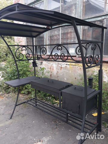 Мангал с крышей и печью под казан