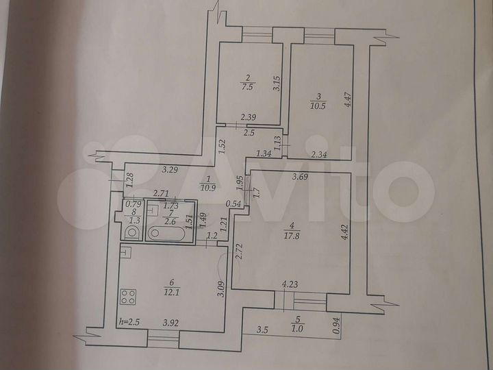 3-к. квартира, 63,7 м², 2/4 эт.