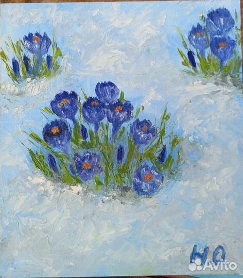 Картина маслом с весенними цветами