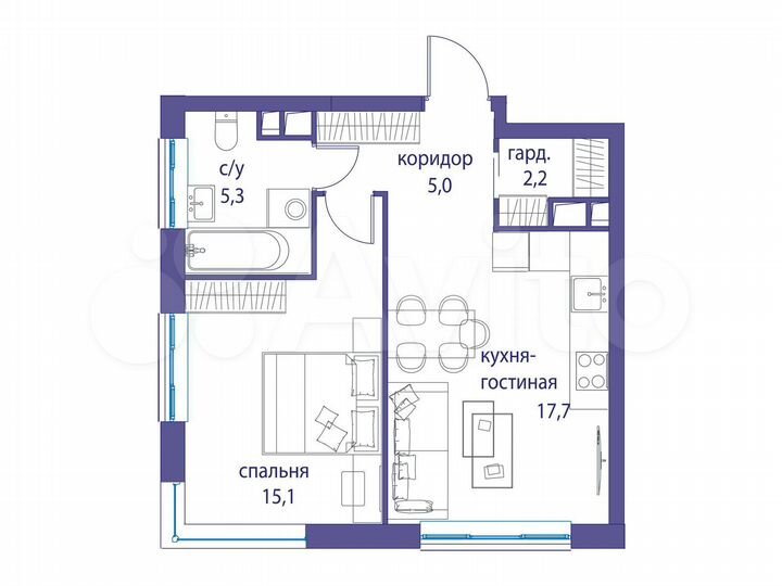 1-к. квартира, 46,6 м², 8/19 эт.