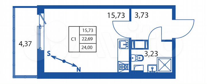 Квартира-студия, 24 м², 10/12 эт.