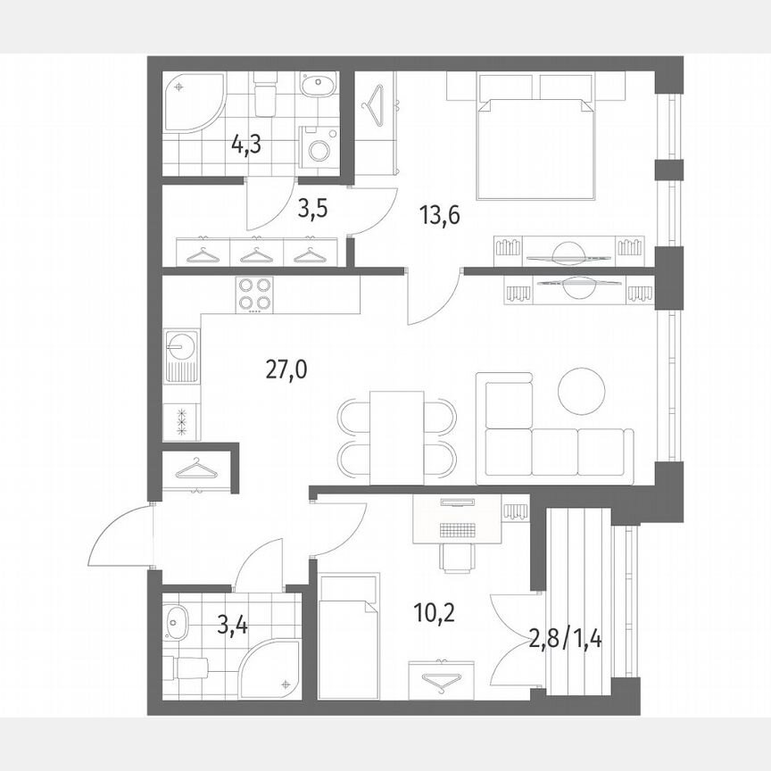 2-к. квартира, 63,4 м², 2/9 эт.