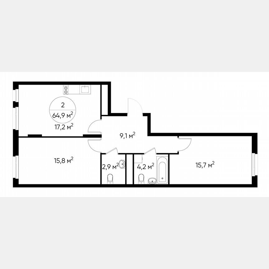 2-к. квартира, 64,9 м², 6/17 эт.