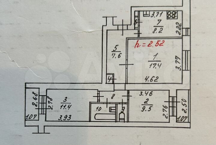 3-к. квартира, 64 м², 5/9 эт.