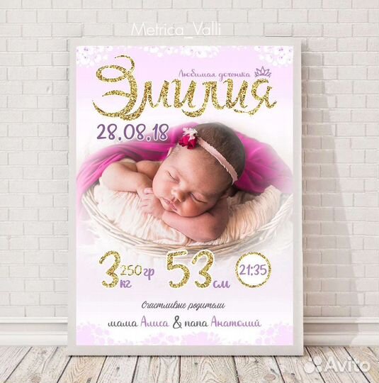 Метрика детская, постеры, коллажи