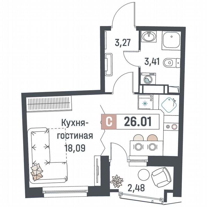 Квартира-студия, 26 м², 5/18 эт.