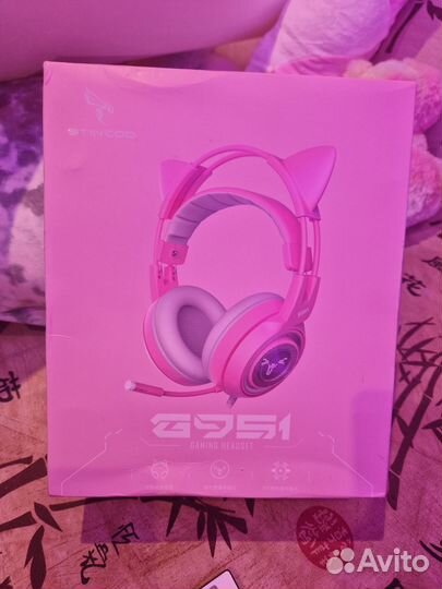 Розовые игровые наушники Somic G951S + подставка