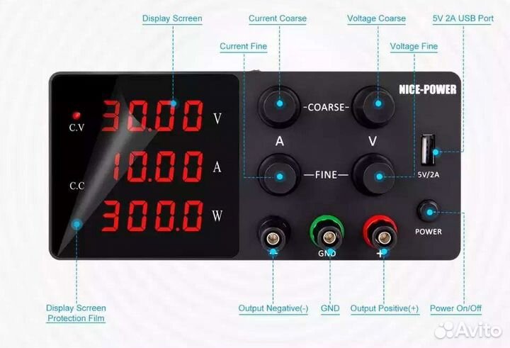 Лабораторный блок питания 30В/10А + USB 2A