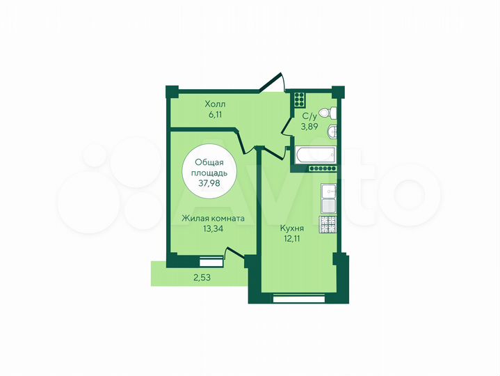 1-к. квартира, 38 м², 7/7 эт.