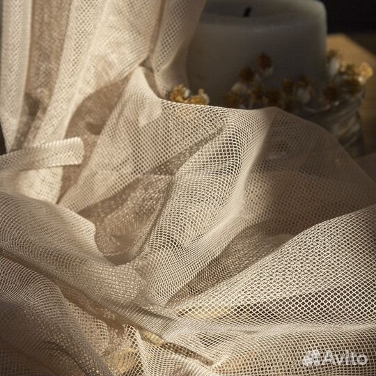 Тюль Ирис бежевый готовый на окна пошив