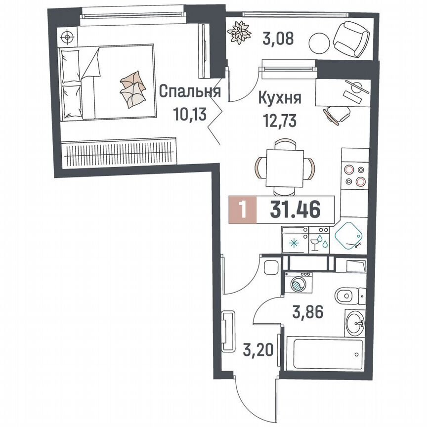 1-к. квартира, 31,5 м², 17/18 эт.