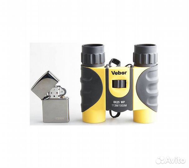 Бинокль Veber 10x25 WP черный-желтый