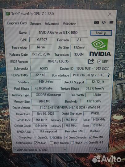Видеокарта Asus gtx 1050 2gb