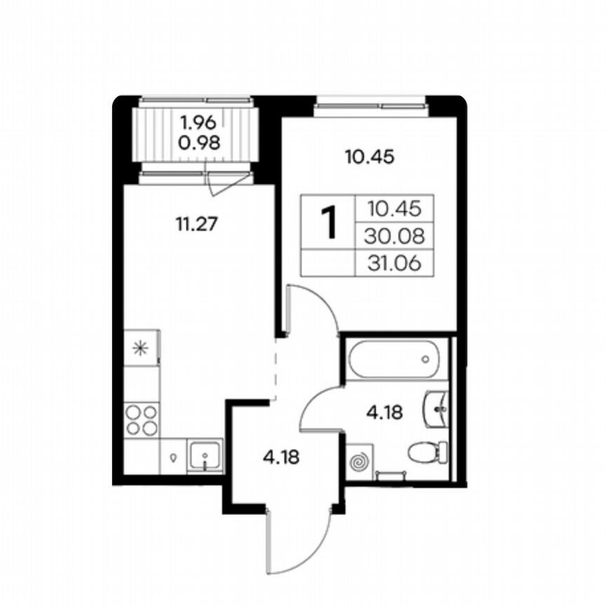 1-к. квартира, 31,1 м², 2/9 эт.