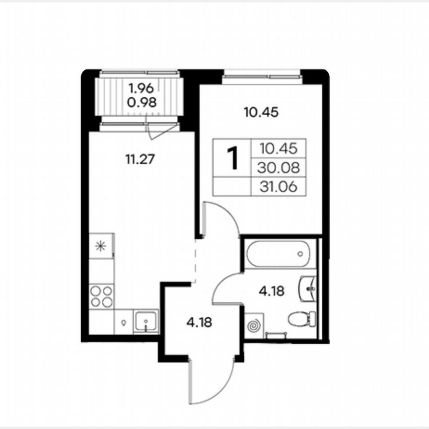 1-к. квартира, 31,1 м², 2/9 эт.