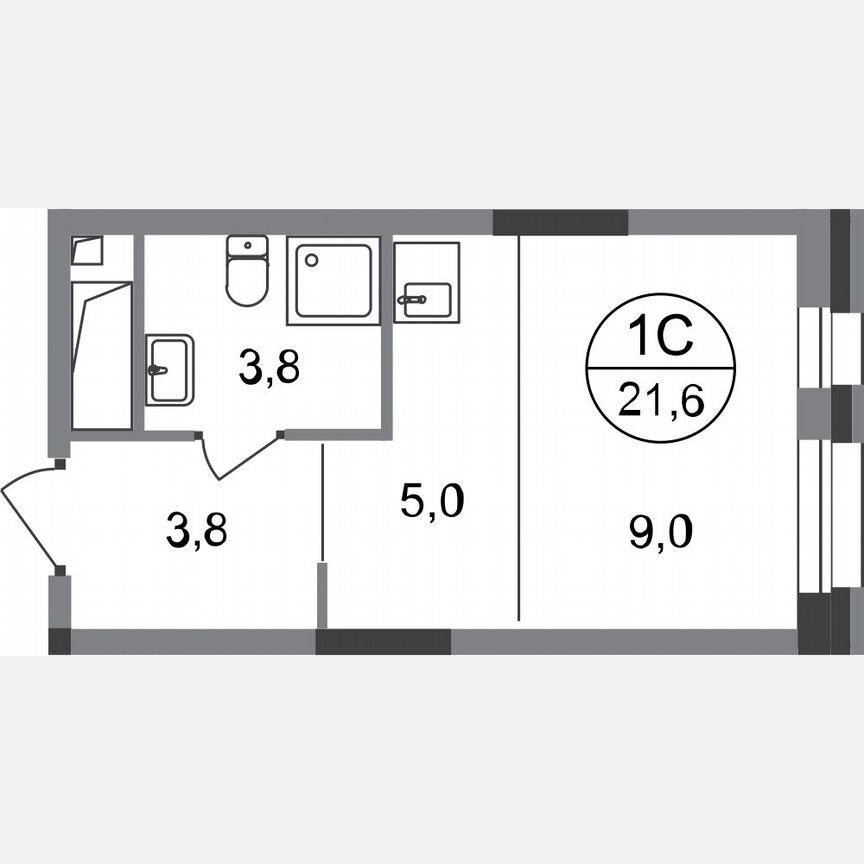 Квартира-студия, 21,6 м², 6/20 эт.