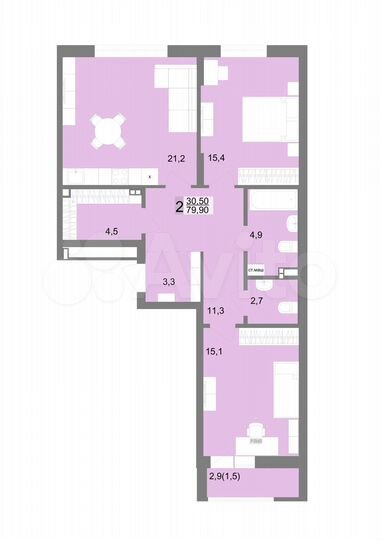 2-к. квартира, 79,9 м², 1/17 эт.