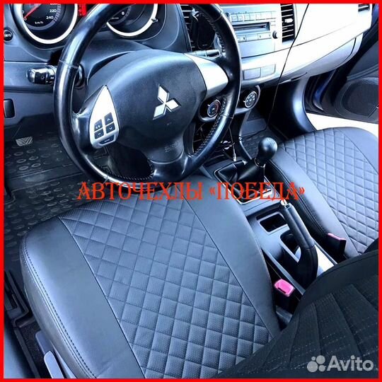 Чехлы Mitsubishi Lancer 10 2 из экокожи чёрные Ром