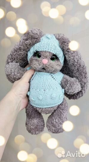 Меховой зайка вязаный, мягкий. Ручная работа