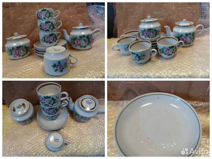 Чайный набор Шиповник, Вербилки, 4 перс, 80годы,бу