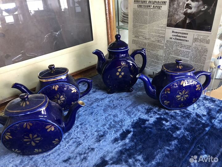 Чайники кобальт Гжель СССР