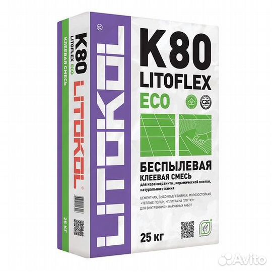 Клей для плитки литокол К80 ECO серый 25 кг