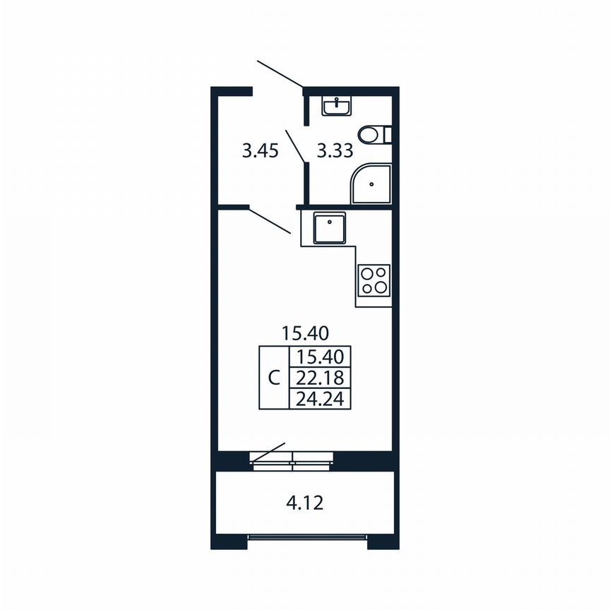 Квартира-студия, 26,3 м², 12/12 эт.