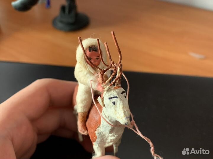 Ватная елочная игрушка СССР якут на олене