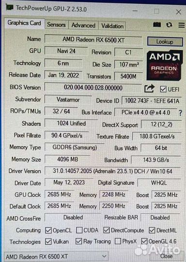 Новая видеокарта AMD Radeon 6500XT 4gb