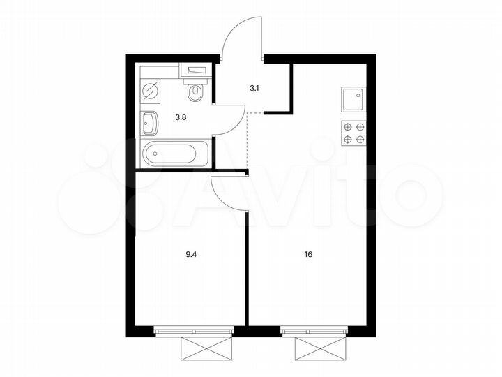1-к. квартира, 32,3 м², 9/25 эт.