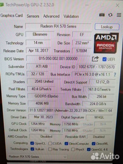 Видеокарта rx 570 4gb HIS
