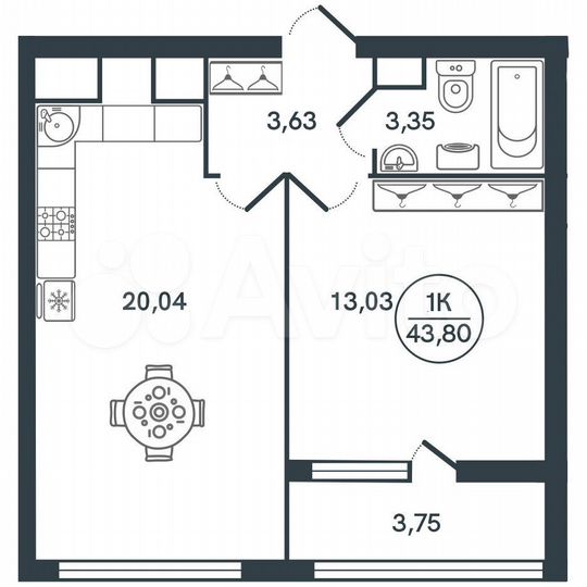 1-к. квартира, 43,8 м², 4/17 эт.