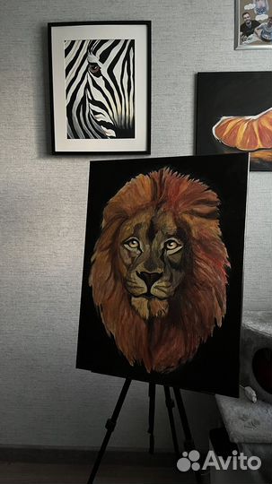 Картина акрилом на холсте, Лев, анималистика