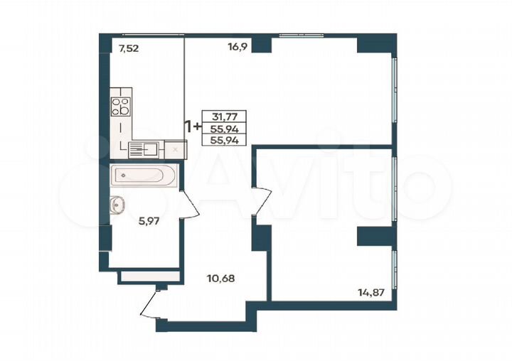 2-к. апартаменты, 55,9 м², 7/30 эт.