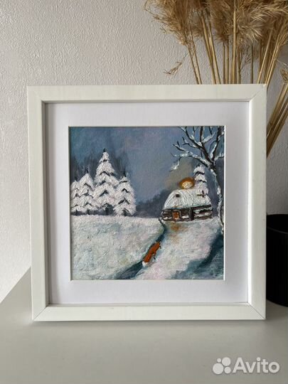 Картина зимний пейзаж с лисой холст