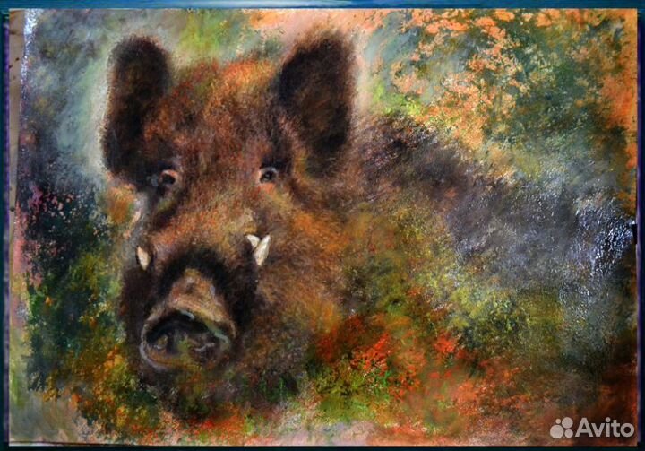 Картина кабаны и волки охота