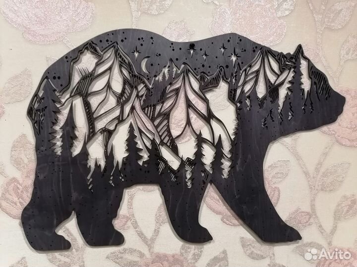Панно медведь из дерева
