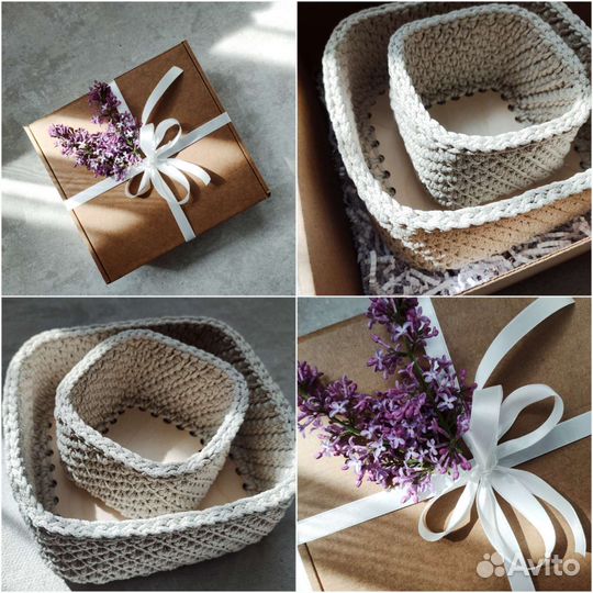 Набор вязаных корзин ручной работы