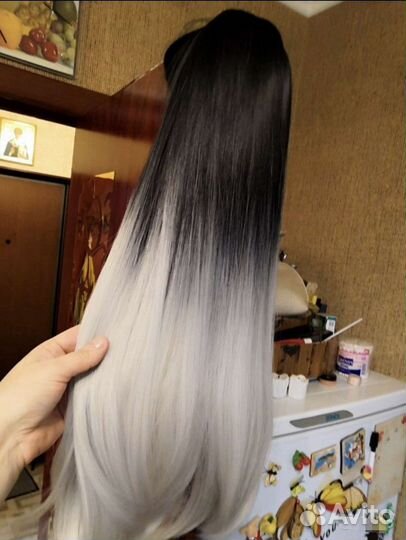 Парик омбре чёрный с пепельным. Новый, классный