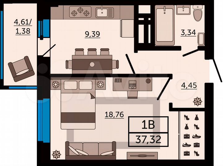 1-к. квартира, 37,3 м², 12/26 эт.