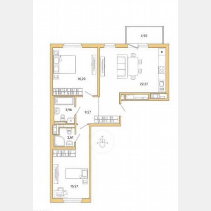 2-к. квартира, 71,6 м², 2/8 эт.