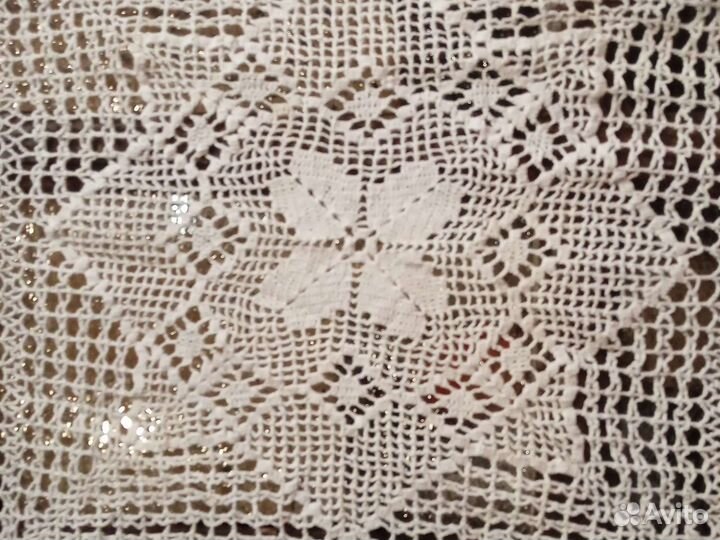 Вязаная старинная х/б скатерть