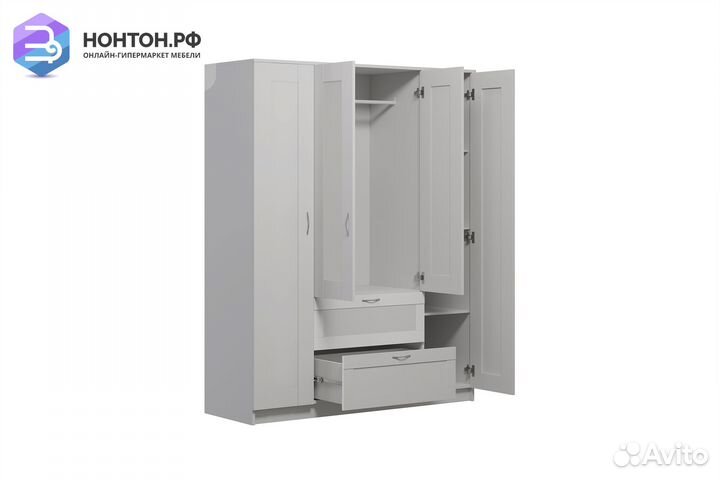 Шкаф четырехстворчатый Сириус белый с двумя ящикам