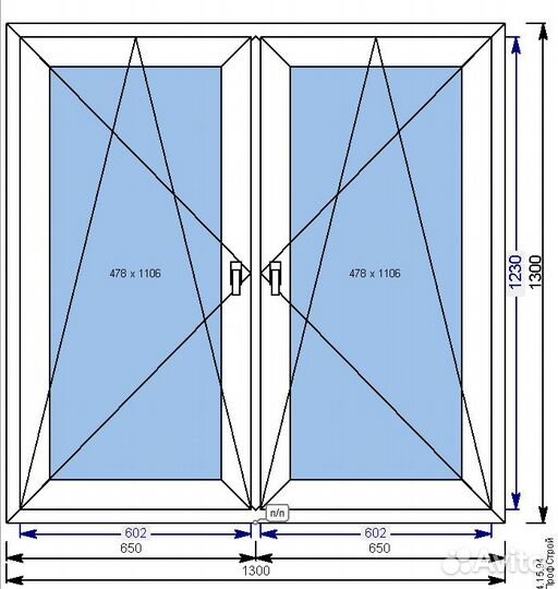 Окно 1300*1300 2-створчатое