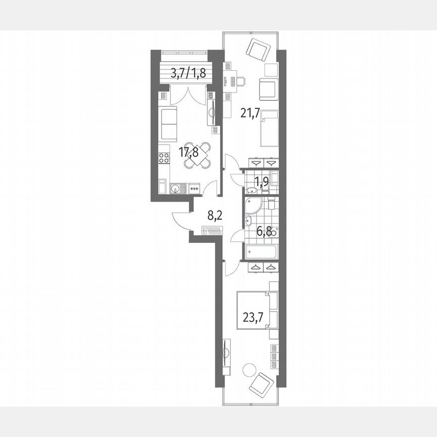 2-к. квартира, 82 м², 9/13 эт.
