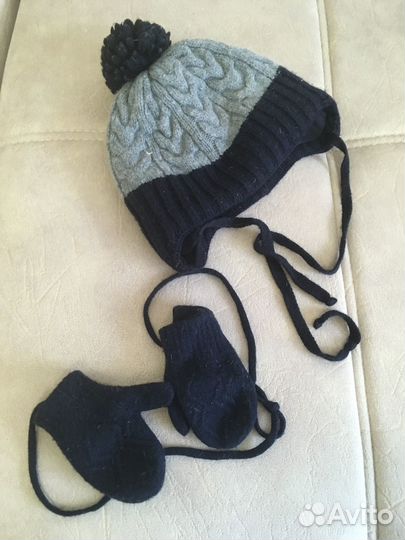 Зимняя шапка с варежками 46 48