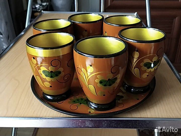 Набор стаканов деревянные, роспись