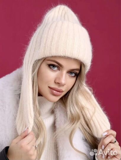 Шапка ушанка ангора женская
